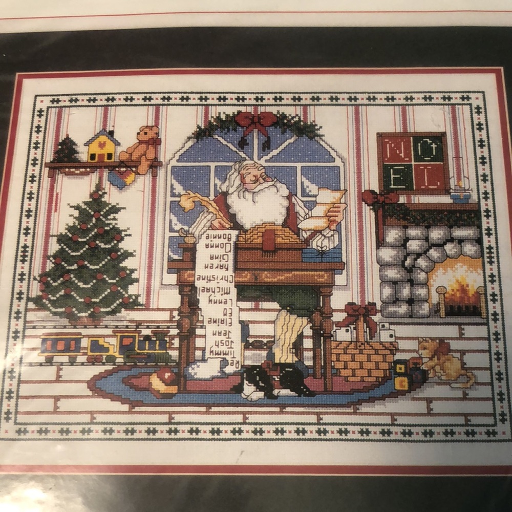 Bucilla Christmas Kit Checking His List Santa Holiday Scene Counted Cross Stitch
